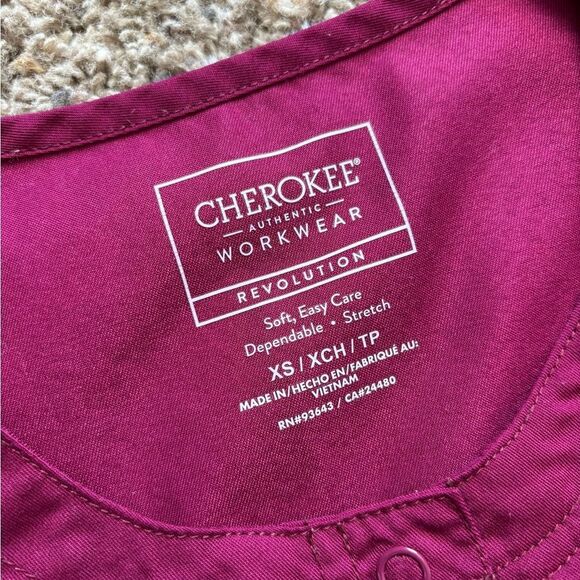 Cherokee Scrub Jacket Snap Front Burgundy Medical Long Sleeve Womens Size XS - Picture 5 of 6
